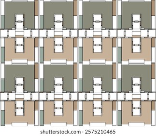 Seamless geometric pattern, of abstract rectangle shapes in white, brown, marsh colors. Vector illustration for textile, fabric, wallpaper design, wrapping paper.