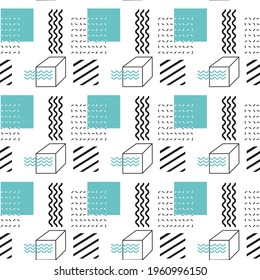 Seamless geometric pattern with abstract shapes in Memphis style. A design element, a background for text, or a print for textiles. EPS 10.