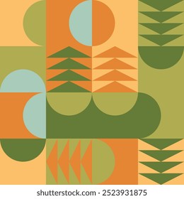 Seamless geometric pattern with abstract shapes in soothing earth tones, ideal for wallpapers and creative backgrounds