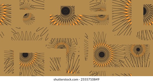 Seamless geometric pattern. Abstract sunflower elements with a warm and inviting mood and a combination of vibrant colors. Vector illustration