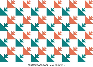 Seamless geometric pattern with abstract triangles in teal and orange on a white background. Modern and stylish design suitable for textile, wallpaper, wrapping paper, and digital backgrounds.