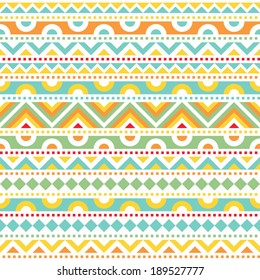 Seamless geometric pattern. Abstract tribal pattern in soft colors. Fancy multicolored background ornament. Vector file is EPS8, all elements are grouped by colors.