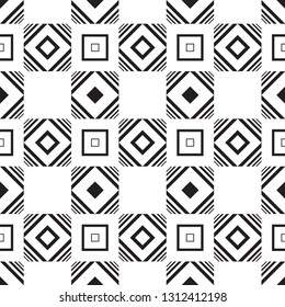 Seamless geometric pattern. Abstract vector graphic. Black and white square elements wallpaper. Simple and modern shape design. Abstract art. Decorative print for wrapping paper, textile or cover.