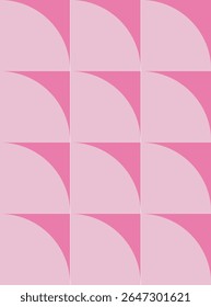 Seamless geometric pattern with alternating quarter circle shapes in pink tones, flat graphic style, on a solid background. Concept of retro abstract design. Vector illustration