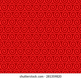 Seamless Geometric Pattern of Alternating Spirals. Red Color.