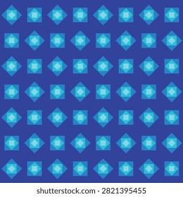 Seamless geometric pattern with alternating squares and diamonds in royal blue and cyan. Flat vector abstract background for men fashion, athletic fabric print, suit lining, minimal wallpaper.