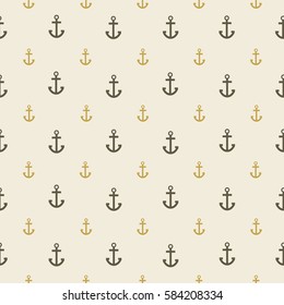 Seamless geometric pattern with anchors on light beige background 