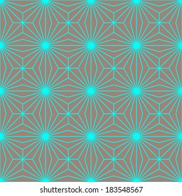 Seamless geometric pattern of aquamarine grid on the dark beige background