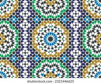 Seamless geometric pattern in Arabic style Zellij in colors