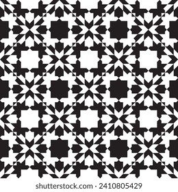 Seamless geometric pattern in arabic style. Black and white