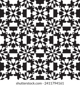 Seamless geometric pattern in arabic style. Black and white