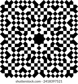 Seamless geometric pattern in arabic style Zellij in black and white