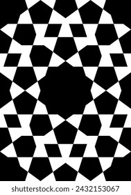 Seamless geometric pattern in arabic style Zellij in black and white
