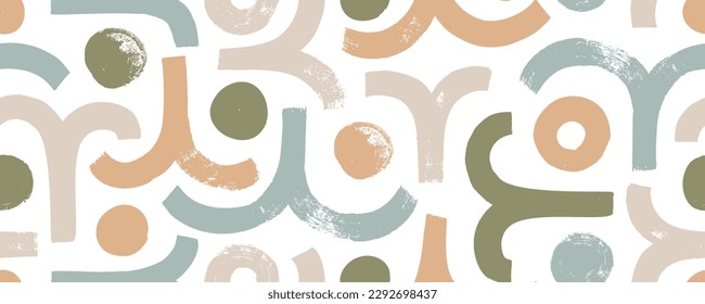 Seamless geometric pattern with arches and circles in retro style. Modern vector abstract background. Neutral geometric art with organic shapes. Boho style pattern. Brush drawn bold shapes.