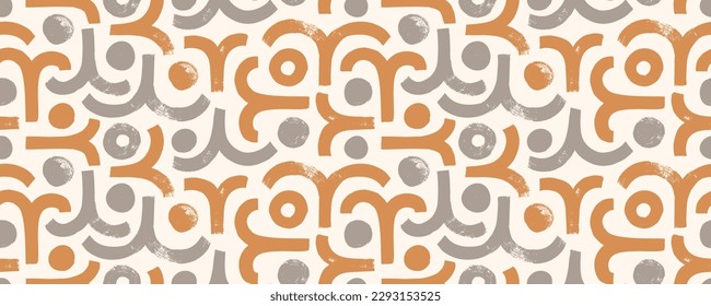 Seamless geometric pattern with arches and circles in retro style. Modern vector abstract background. Neutral geometric art with organic shapes. Boho style pattern. Brush drawn bold shapes.