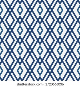 Seamless geometric pattern in art deco style. Abstract geometric pattern with rhombuses in blue on light gray. Graphic modern texture for wallpaper, fabric, website background. Vector illustration