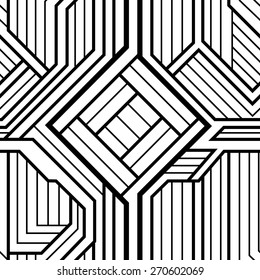 seamless geometric pattern, art deco with intertwined stripes, black and white