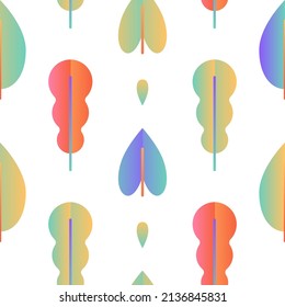 Seamless geometric pattern of autumn leaves. Vector gradient spring and summer leaves. Natural botanial repeat ornament. Surface pattern for textile, notebook cover, merchandise.