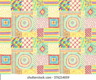 Seamless geometric pattern in aztec or Mexican embroidery. Tribal ethnic texture.