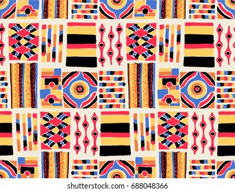 Seamless geometric pattern in Aztec style. Tribal ethnic vector texture. African drawing markers. Figure tribal embroidery. Indian, Mexican, folk pattern. 