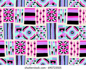 Seamless geometric pattern in Aztec style. Tribal ethnic vector texture. African drawing markers. Figure tribal embroidery. Indian, Mexican, folk pattern.