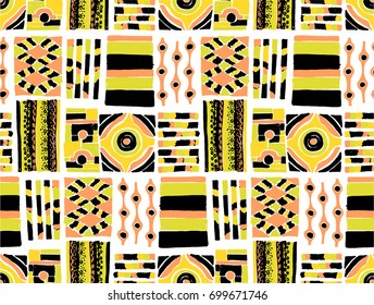 Seamless geometric pattern in Aztec style. Tribal ethnic vector texture. African drawing markers. Figure tribal embroidery. Indian, Mexican, folk pattern.