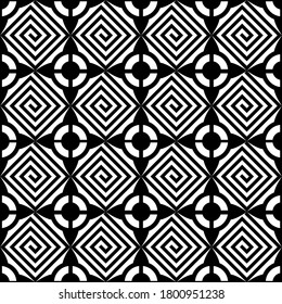 Seamless geometric pattern background on black and white colour suitable for fabric, textile, paper, decoration, card, or interior design like wall art.