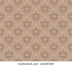Seamless geometric pattern, background, ornament. Five colors. Useful as design element for texture and artistic compositions.