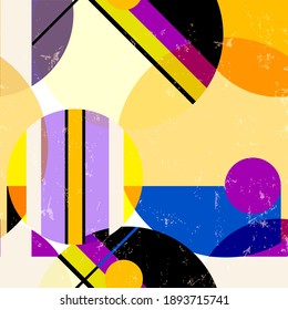 seamless geometric pattern background, retro style, with circles, paint strokes and splashes