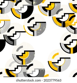 seamless geometric pattern background, retro, vintage style, with circles, stripes, paint strokes and splashes