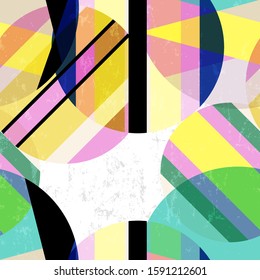 seamless geometric pattern background, retro/vintage style, with circles, strokes and splashes