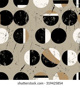 seamless geometric pattern background, retro/vintage style, with circles, strokes and splashes
