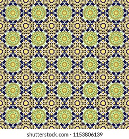 Seamless geometric pattern. Geometric background with rhombus, dots and nodes. Gray, blue and beige background. Abstract geometric pattern. Colorful texture. Vector seamless pattern.