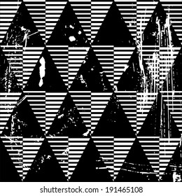 seamless geometric pattern background, with triangles and stripes, black and white