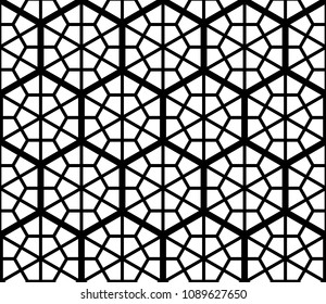 Seamless geometric pattern based on traditional Japanese Kumiko patterns .Grid of hexagons of large thickness.