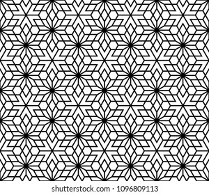 Seamless geometric pattern based on Kumiko ornament without lattice.Black lines and white background.