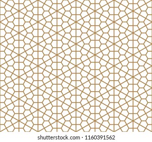 Seamless geometric pattern based on Japanese ornament Kumiko.Golden color.Thin lines.