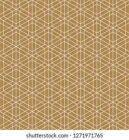 Seamless geometric pattern based on Japanese ornament Kumiko.Gold background color.White pattern layer.