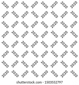 Seamless geometric pattern based on the 2020 numbers that are rotated at an angle and form square diamonds. Template for new year greetings or product with this theme. Black-white.