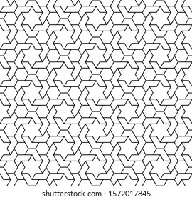 Seamless geometric pattern based on traditional arabic art. Muslim mosaic.Black and white lines.Great design for fabric,textile,cover,wrapping paper,background,laser cutting.Average lines.