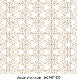 Seamless geometric pattern based on Japanese woodwork style Kumiko .Gold lines.For design template,textile,fabric,wrapping paper,laser cutting and engraving.Fine lines.