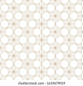 Seamless geometric pattern based on Japanese woodwork style Kumiko .Gold lines.For design template,textile,fabric,wrapping paper,laser cutting and engraving.Fine lines.