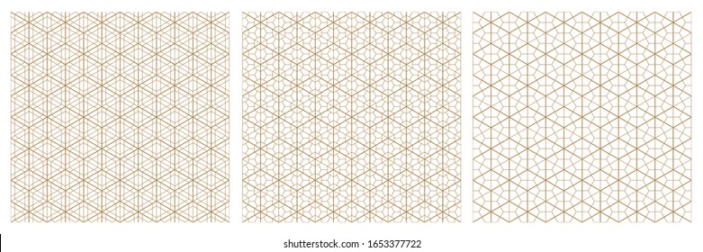 Seamless geometric pattern based on traditional Japanese style kumiko.A set of three patterns.