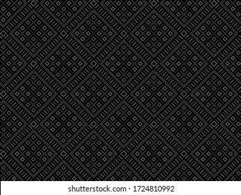 Seamless geometric pattern based on hill tribe embroidery. Black tone dots texture on black background. Vector illustration. For fabric,T-shirt,textile,wrapping cloth,silk scarf,wallpaper.