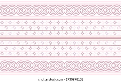 Seamless geometric pattern based on Thai hill tribe embroidery. Pink texture on white background.  Idea for printing on fabric or wallpaper.