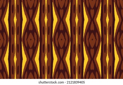 Seamless geometric pattern, based on ikkat fabric style. Vector illustration. texture vector imitation. Brown black and yellow textile design.  