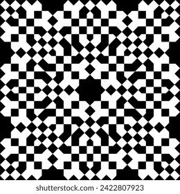 Seamless geometric pattern based on arabic style Zellij in black and white