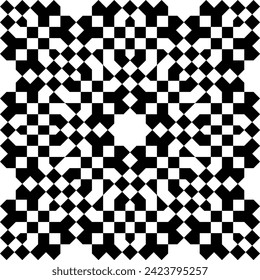 Seamless geometric pattern based on arabic style Zellij in black and white