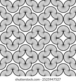Seamless geometric pattern based on traditional art. Black and white background.Great design for fabric, textiles, covers, wrapping paper, and background.Fine lines.