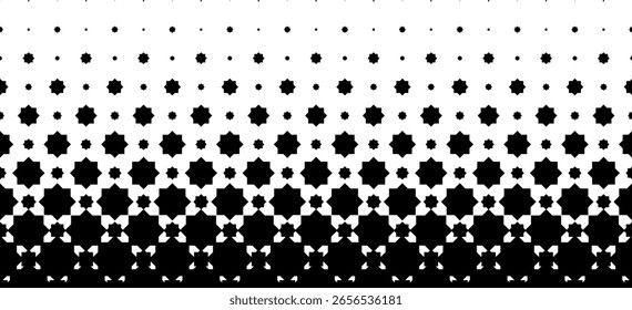 Seamless Geometric Pattern Based on arabic Zellige Halftone Short Optical Effect Faded to black